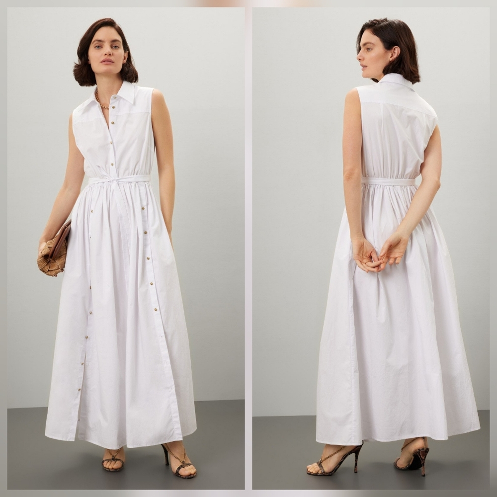 Rosetta Getty White Buttoned Dress Cotton Sleeveless Collared Size 10